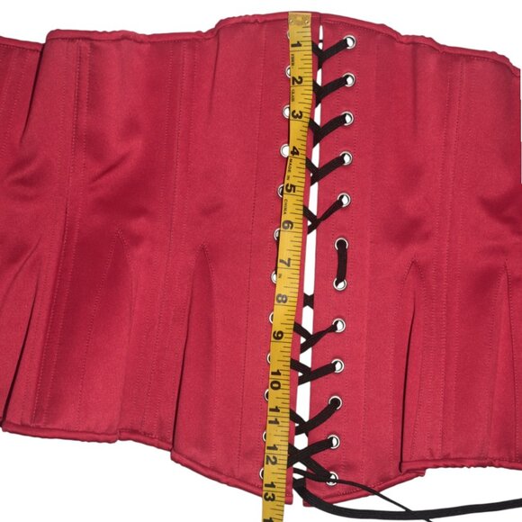 What Katie Did Waist Cincher Corset Red Satin Steel Boned Vamp Goth 28 L XL - Picture 7 of 9